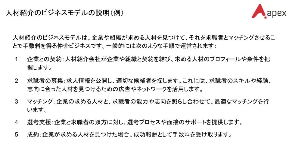 人材紹介のビジネスモデルの説明文