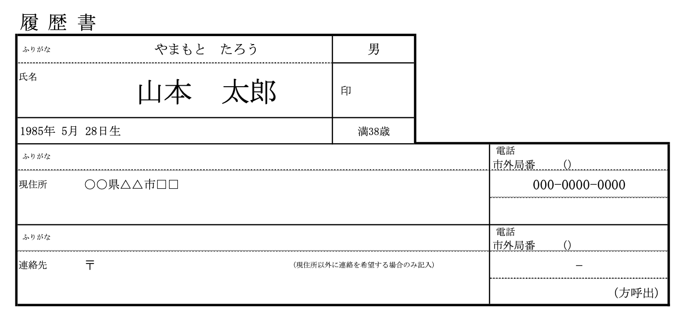 履歴書の基本情報の記入例