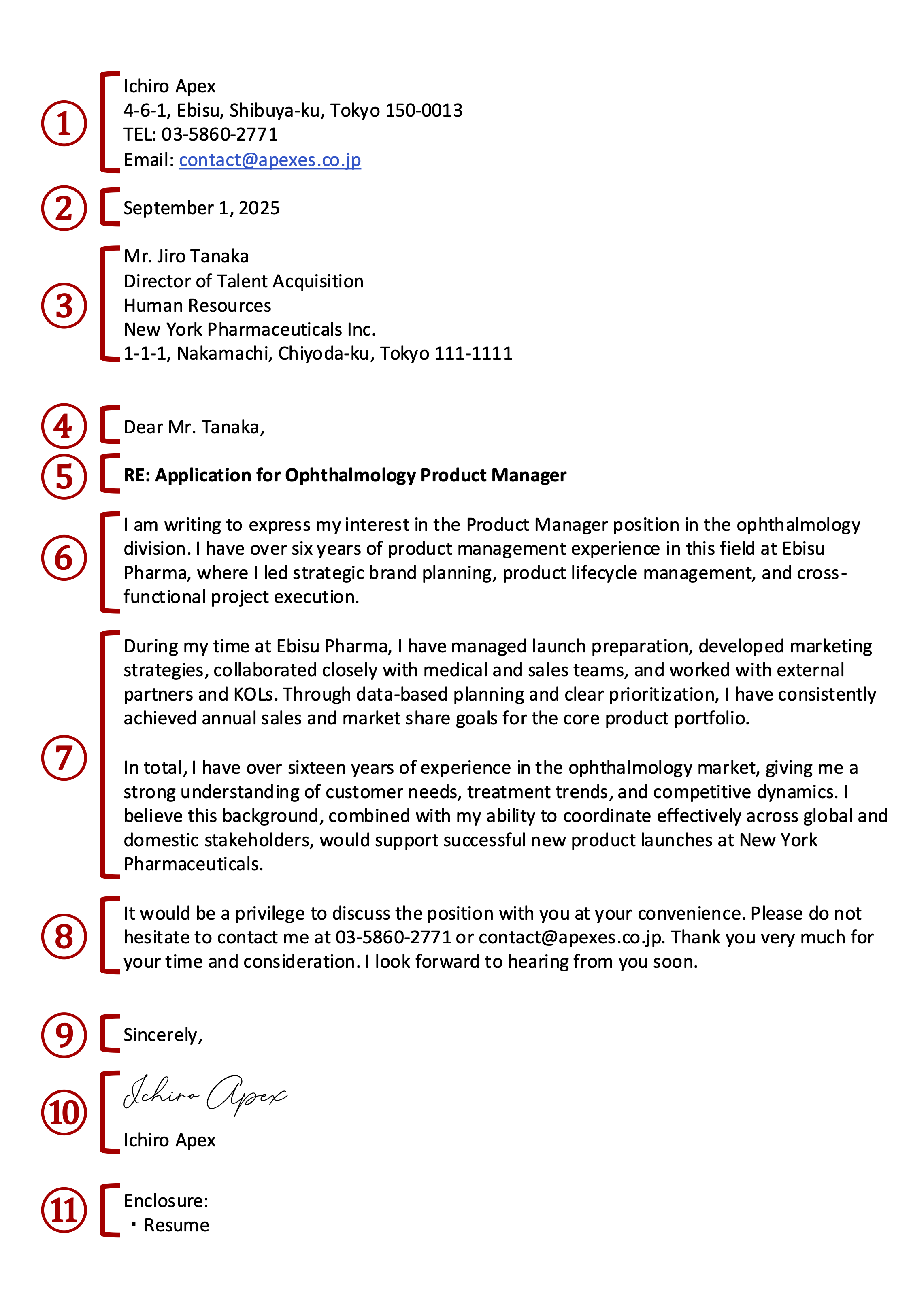 英文カバーレターのサンプル例、外資系転職向けのフォーマット