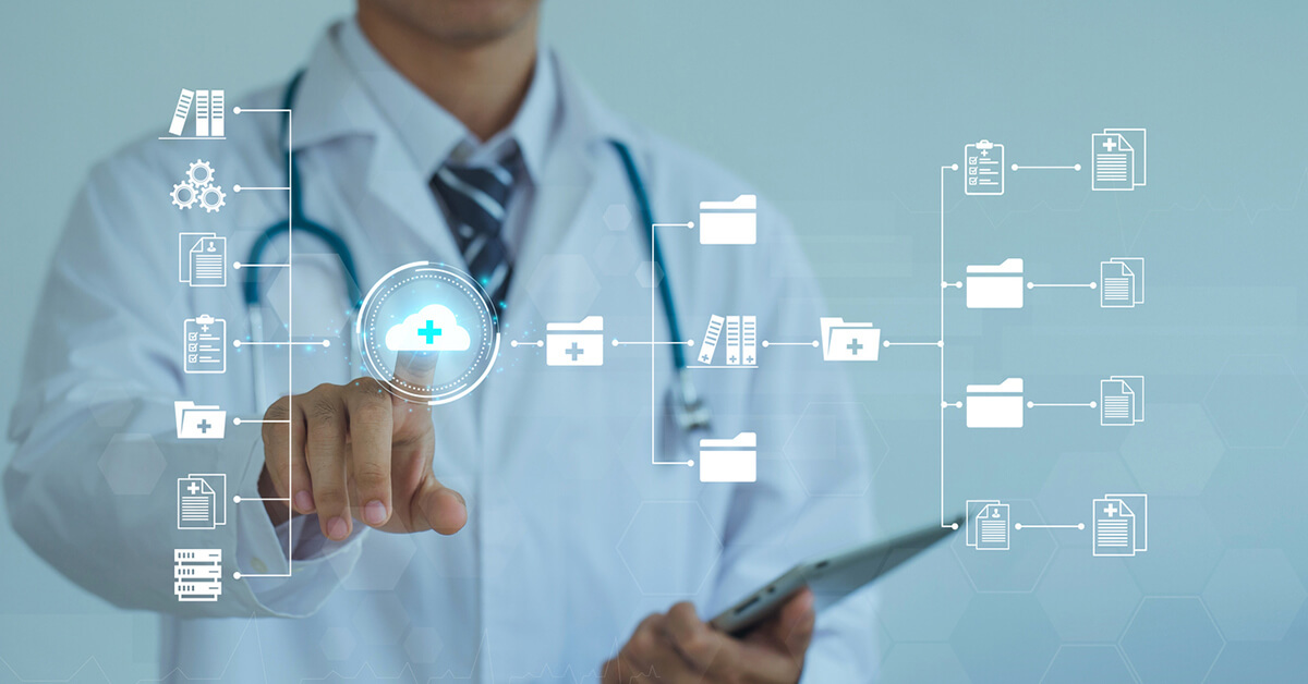 Doctor Touching Virtual Screens To Access Medical Big Data Bases And Documents